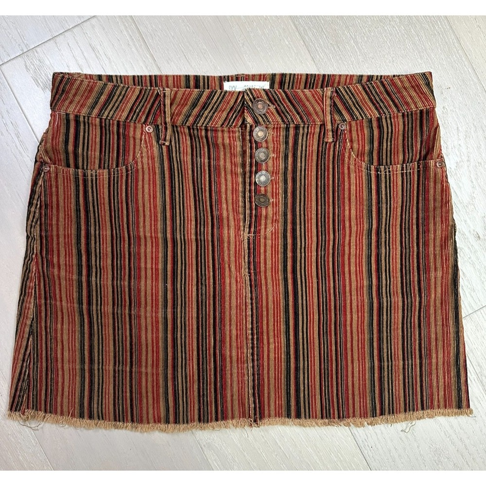 Corduroy Mini Skirt 70s Retro Striped Mod Boho Fall Y2K Vlogger Festival S/M